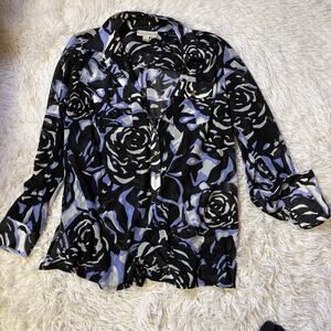 Dana Buchman floral blouse silk long sleeve Med purple